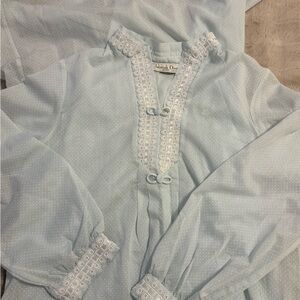 Vintage Christian Dior Elegant Light Blue Polka Dot Sheer Nightgown Large